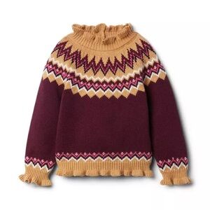 Janie and Jack Burgundy and Fair Isle Ruffle Trim Sweater